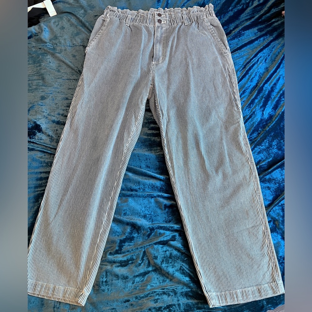 Adorable Blue and White Striped Seersucker-esque Pants with Stretch in Waist